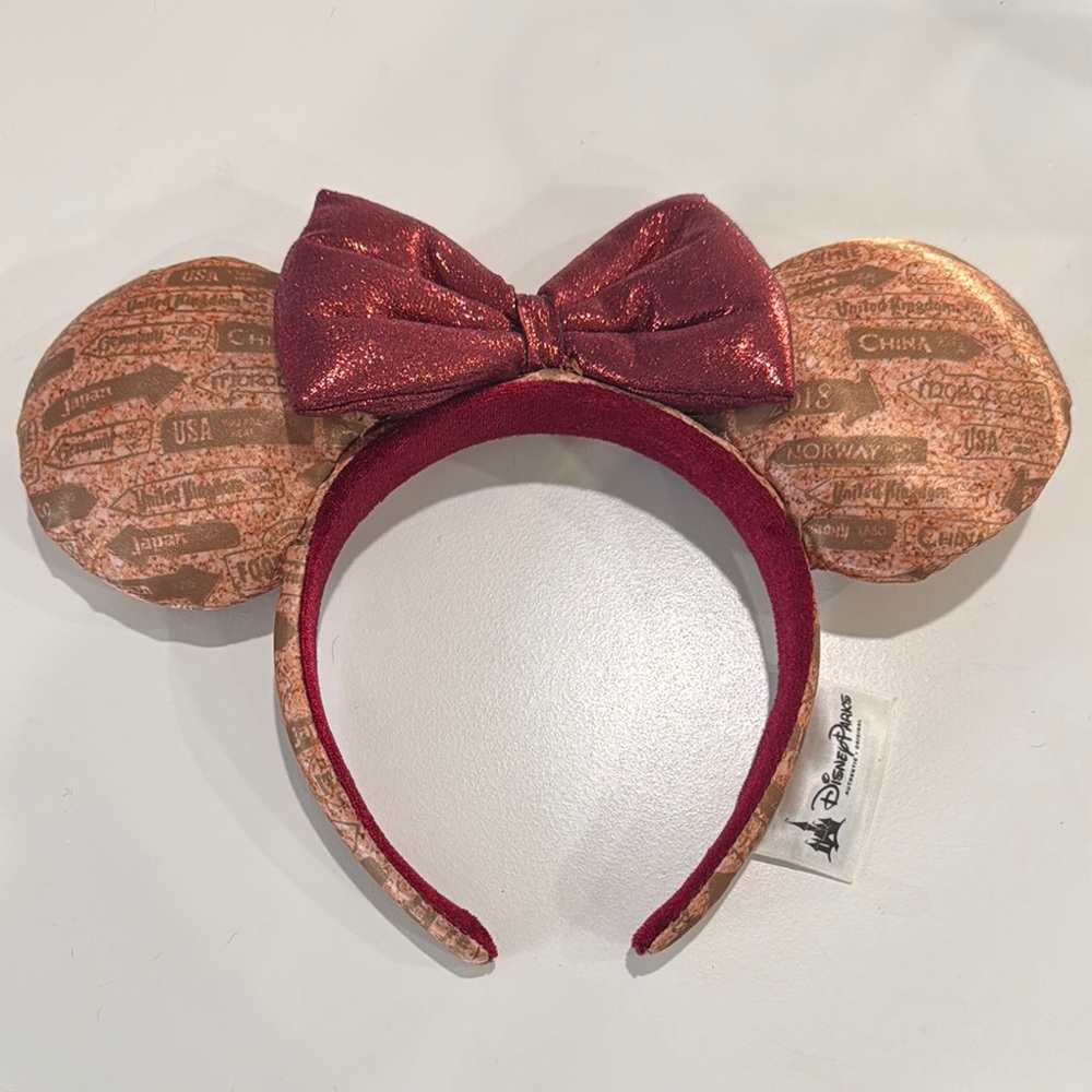 Disney Epcot Food & Wine Festival Minnie Mouse Cork Ears Red Sparkle Headband
